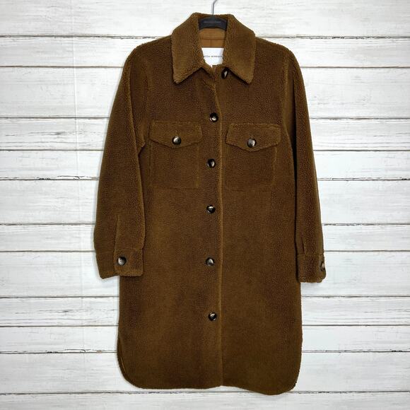 Rebecca Minkoff Harper Teddy Button Down Coat Brown Size Medium - Picture 1 of 10